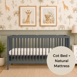 Midi Cot Bed With Natural Mattress - Stone Blue (140x70)