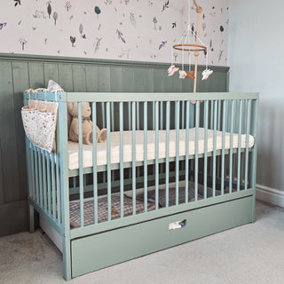 Mini Cot Bed With Drawer & Natural Mattress - Stone Teal (120x60)