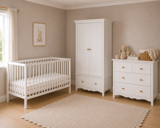 Mini Cot Bed 3 Piece Nursery Furniture Set - White - Mokee