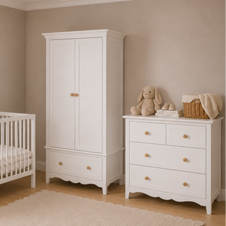 Mini Cot Bed 3 Piece Nursery Furniture Set - White Beech - Mokee