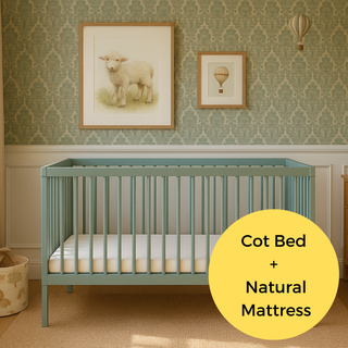 Midi Cot Bed With Natural Mattress - Stone Teal (140x70)