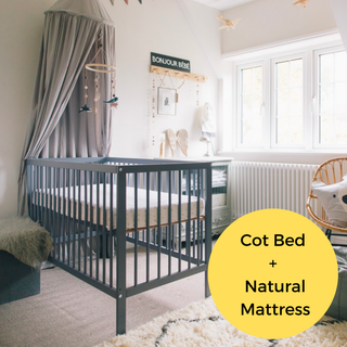 Midi Cot Bed With Natural Mattress - Stone Blue (140x70)