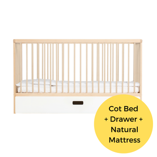 Midi Cot Bed With Drawer & Natural Mattress - Beech (140x70)