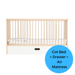Midi Cot Bed With Drawer & Luxury Breathable Air Mattress - Beech