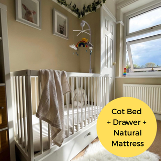 Midi Cot Bed With Drawer & Natural Mattress- White (140x70)