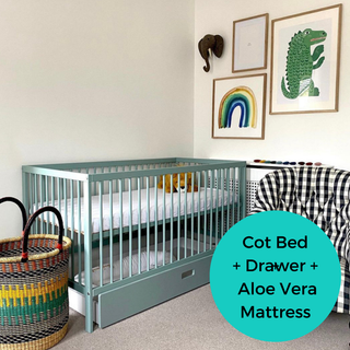 Midi Cot Bed With Drawer & Aloe Vera Mattress - Stone Teal