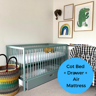Midi Cot Bed With Drawer & Luxury Breathable Air Mattress - Stone Teal