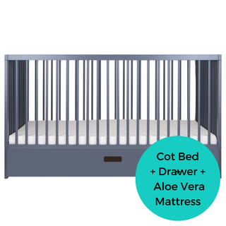 Midi Cot Bed With Drawer & Aloe Vera Mattress - Stone Blue