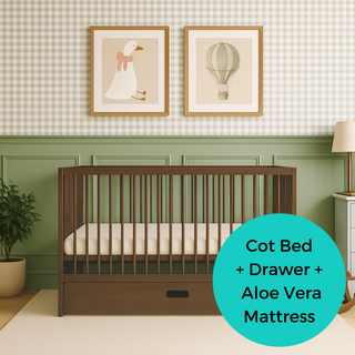 Midi Cot Bed With Drawer & Aloe Vera Mattress - Walnut