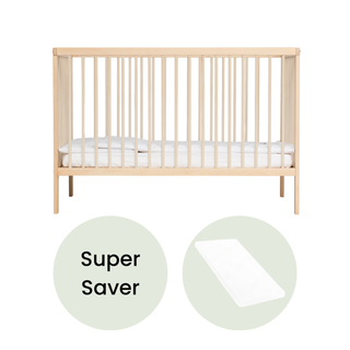 Mini Cot Bed With Aloe Vera Mattress - Beech - Mokee