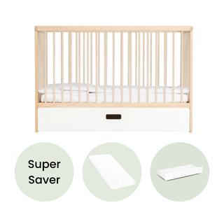 Mini Cot Bed With Drawer & Aloe Vera Mattress - Beech - Mokee