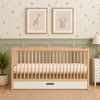 Midi Cot Bed with Drawer -  Beech (140x70)