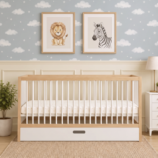 Midi Cot Bed with Drawer -  White Beech (140x70)