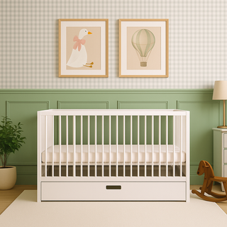 Mini Cot Bed With Drawer & Natural Mattress - White (120x60)