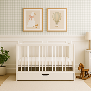 Mini Cot Bed with Drawer -  White - Mokee