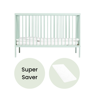 Mini Cot Bed With Aloe Vera Mattress - Dusty Aqua (120x60) - Mokee