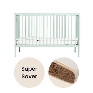 Mini Cot Bed With Natural Mattress - Dusty Aqua - Mokee