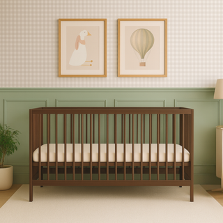 Midi Cot Bed With Aloe Vera Mattress & 2 Mattress Protectors - Walnut (140x70) - Mokee