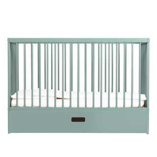 Mini Cot Bed With Drawer & Natural Mattress - Stone Teal (120x60)