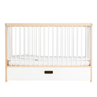Mini Cot Bed With Drawer & Luxury Breathable Air Mattress - White Beech (120x60)