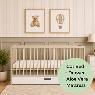 Midi Cot Bed With Drawer & Aloe Vera Mattress - Cashmere (140x70)