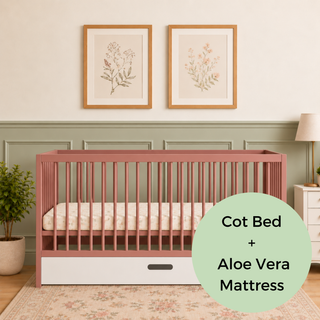 Midi Cot Bed With Drawer & Aloe Vera Mattress - Dusty Rose (140x70)