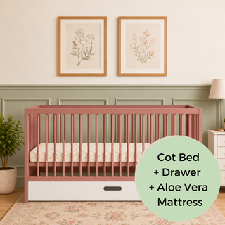 Midi Cot Bed With Drawer & Aloe Vera Mattress - Dusty Rose (140x70) - Mokee