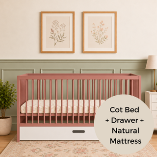 Midi Cot Bed With Drawer & Natural Mattress - Dusty Rose (140x70) - Mokee