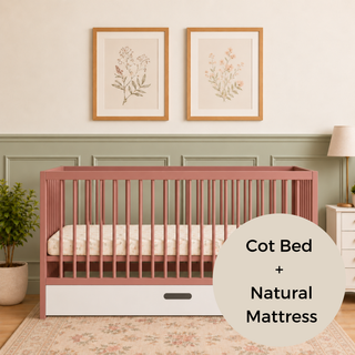 Midi Cot Bed With Drawer & Natural Mattress - Dusty Rose (140x70)