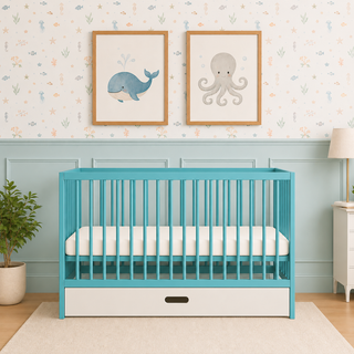 Mini Cot Bed with Drawer -  Ocean Teal (120x60)
