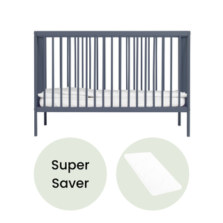 Mini Cot Bed With Aloe Vera Mattress - Stone Blue (120x60) - Mokee