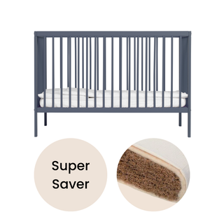 Mini Cot Bed With Natural Mattress - Stone Blue - Mokee