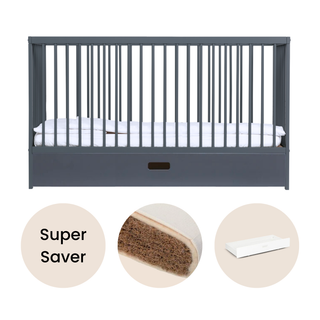 Midi Cot Bed With Drawer & Natural Mattress - Stone Blue (140x70) - Mokee