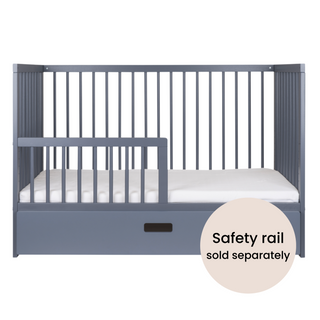 Mini Cot Bed With Drawer & Natural Mattress - Stone Blue (120x60)