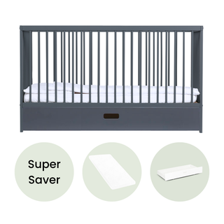 Midi Cot Bed With Drawer & Aloe Vera Mattress - Stone Blue - Mokee
