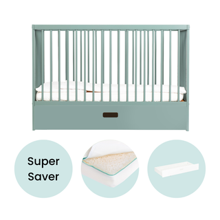 Mini Cot Bed With Drawer & Luxury Breathable Air Mattress - Stone Teal - Mokee