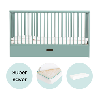 Midi Cot Bed With Drawer & Luxury Breathable Air Mattress - Stone Teal - Mokee
