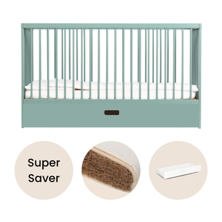 Midi Cot Bed With Drawer & Natural Mattress - Stone Teal (140x70) - Mokee