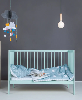 Mini Cot Bed With Mattress - Premium Natural Bundle 4 in 1 - Dusty Aqua - Mokee