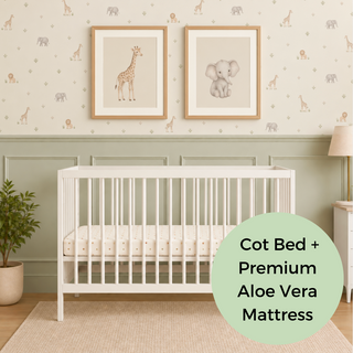 Mini Cot Bed With Premium Aloe Vera Mattress - White (120x60)