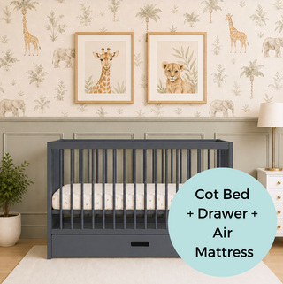 Mini Cot Bed With Drawer & Luxury Breathable Air Mattress - Stone Blue (120x60)