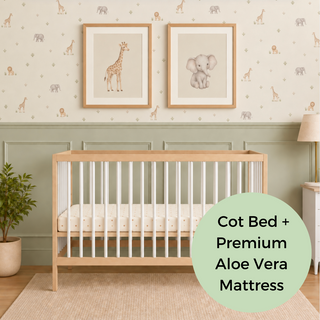 Mini Cot Bed With Premium Aloe Vera Mattress - White Beech (120x60)