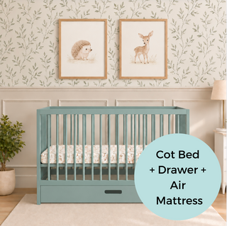 Mini Cot Bed With Drawer & Luxury Breathable Air Mattress - Stone Teal (120x60)