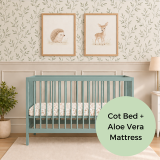 Mini Cot Bed With Aloe Vera Mattress - Stone Teal (120x60)