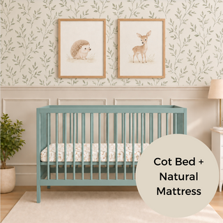 Mini Cot Bed With Natural Mattress - Stone Teal (120x60)
