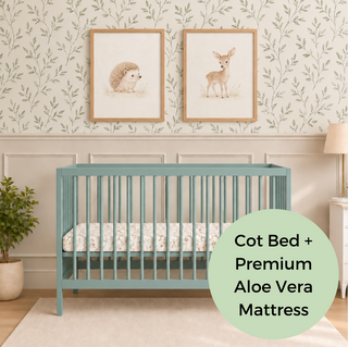 Mini Cot Bed With Premium Aloe Vera Mattress - Stone Teal (120x60)