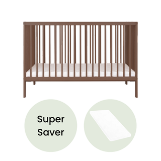 Mini Cot Bed With Aloe Vera Mattress - Walnut - Mokee