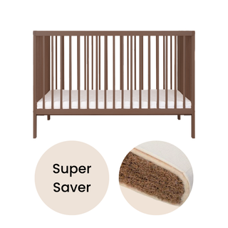 Mini Cot Bed With Natural Mattress - Walnut - Mokee