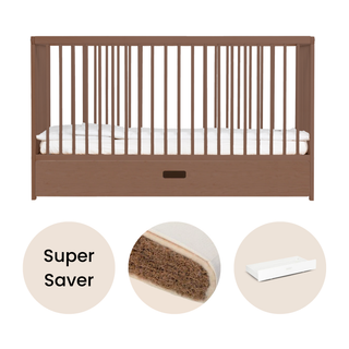 Midi Cot Bed With Drawer & Natural Mattress - Walnut - Mokee