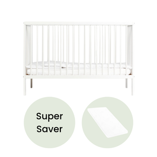Mini Cot Bed With Aloe Vera Mattress - White - Mokee